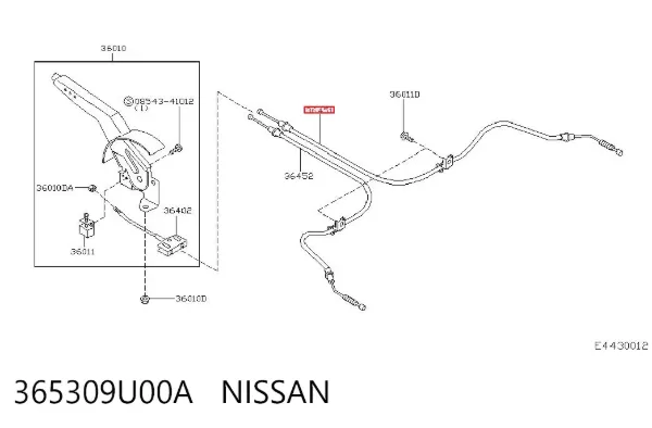 Cabo do freio de estacionamento traseiro direito 365309U00A Nissan/Infiniti