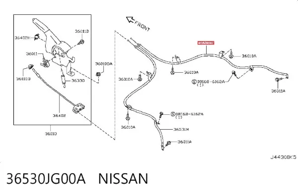 Cabo do freio de estacionamento traseiro direito 36530JG00A Nissan/Infiniti