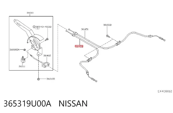 Cabo do freio de estacionamento traseiro esquerdo 365319U00A Nissan/Infiniti