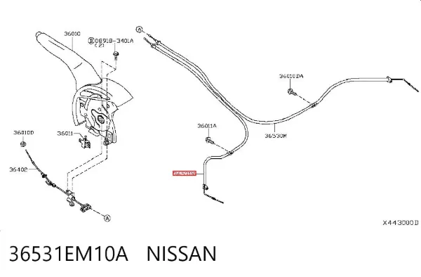 Cabo do freio de estacionamento traseiro esquerdo 36531EM10A Nissan/Infiniti