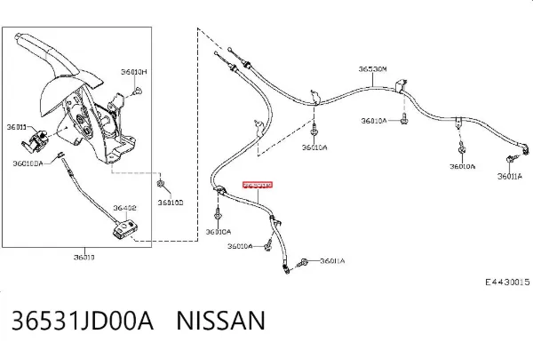 Cabo do freio de estacionamento traseiro esquerdo 36531JD00A Nissan/Infiniti