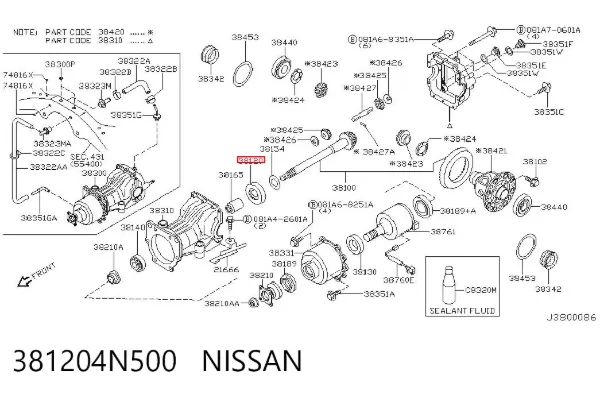 Rolamento da caixa de transferência, da árvore de saída, traseiro 381204N500 Nissan/Infiniti