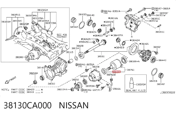 Rolamento de diferencial do eixo traseiro 38130CA000 Nissan/Infiniti