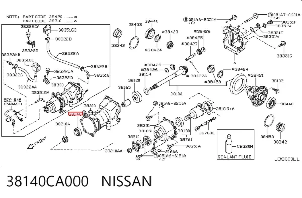 Rolamento de diferencial do eixo traseiro 38140CA000 Nissan/Infiniti