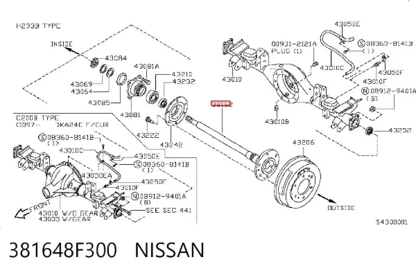 Semieixo traseiro 381648F300 Nissan/Infiniti