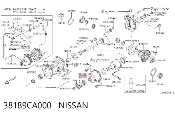 Bucim de redutor do eixo traseiro 38189CA000 Nissan/Infiniti