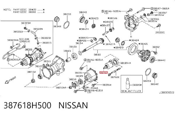 Acoplamento de ligação do eixo traseiro 387618H500 Nissan/Infiniti