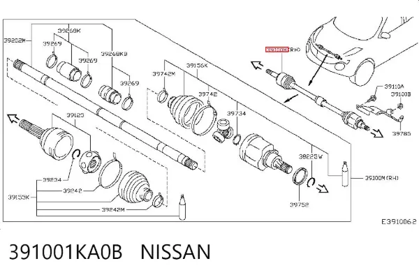 Semieixo (acionador) dianteiro direito 391001KA0B Nissan/Infiniti