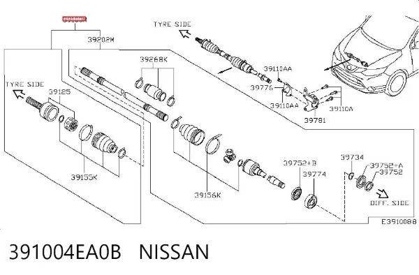Semieixo (acionador) dianteiro direito 391004EA0B Nissan/Infiniti