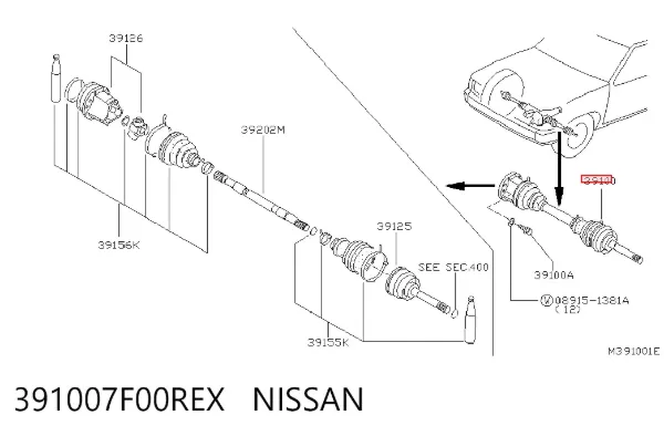 Semieixo (acionador) dianteiro 391007F00REX Nissan/Infiniti