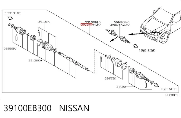 Semieixo (acionador) dianteiro 39100EB300 Nissan/Infiniti
