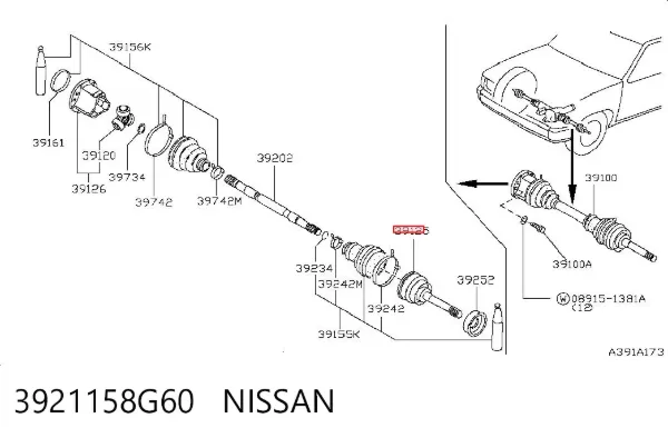 Junta homocinética externa dianteira 3921158G60 Nissan/Infiniti