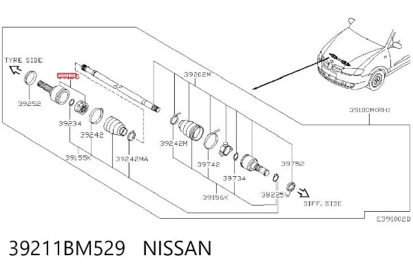 Junta homocinética externa dianteira 39211BM529 Nissan/Infiniti