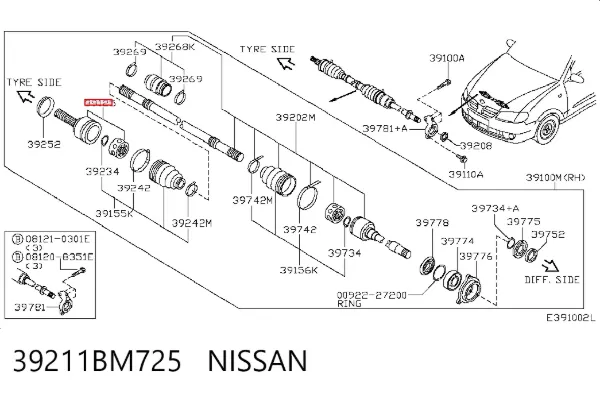 Junta homocinética externa dianteira 39211BM725 Nissan/Infiniti