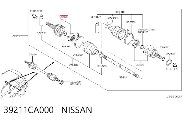 Junta homocinética externa traseira 39211CA000 Nissan/Infiniti