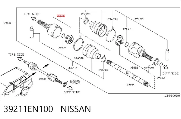 Junta homocinética externa traseira 39211EN100 Nissan/Infiniti