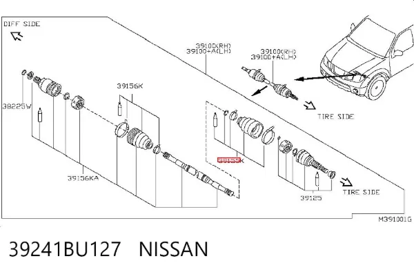 Bota de proteção externa de junta homocinética do semieixo dianteiro 39241BU127 Nissan/Infiniti