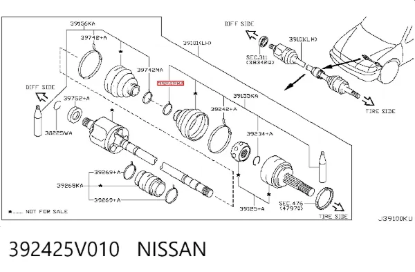 Braçadeira da bota de proteção de junta homocinética, universal 392425V010 Nissan/Infiniti