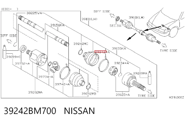 Braçadeira da bota de proteção de junta homocinética, universal 39242BM700 Nissan/Infiniti