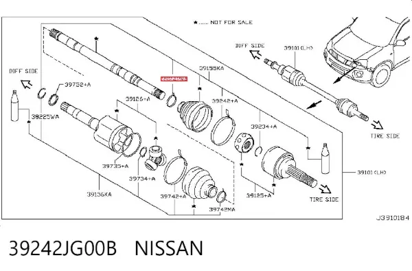 Braçadeira da bota de proteção de junta homocinética, universal 39242JG00B Nissan/Infiniti