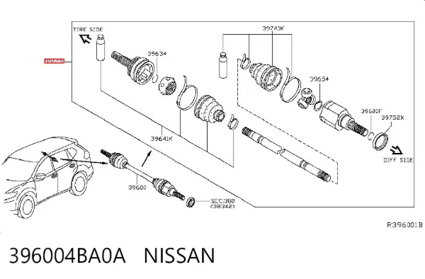 Semieixo traseiro 396004BA0A Nissan/Infiniti
