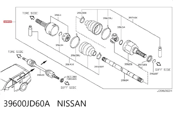Semieixo traseiro 39600JD60A Nissan/Infiniti