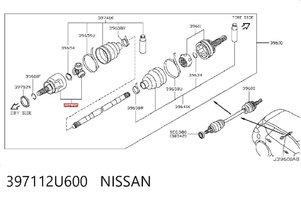 Junta homocinética interna traseira 397112U600 Nissan/Infiniti