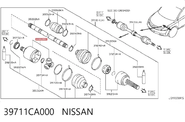 Semieixo (acionador) dianteiro esquerdo 39711CA000 Nissan/Infiniti