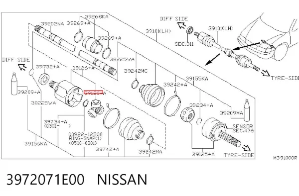 Junta homocinética interna, tripé 3972071E00 Nissan/Infiniti