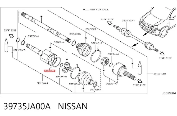 Anel de travagem de junta homocinética 39735JA00A Nissan/Infiniti