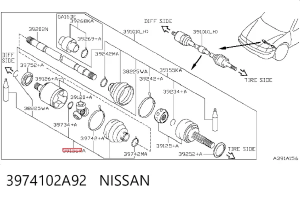Bota de proteção interna de junta homocinética do semieixo dianteiro 3974102A92 Nissan/Infiniti