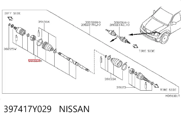 Junta homocinética interna dianteira esquerda 397417Y029 Nissan/Infiniti