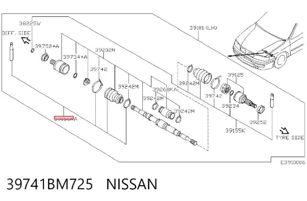 Bota de proteção interna de junta homocinética do semieixo dianteiro 39741BM725 Nissan/Infiniti