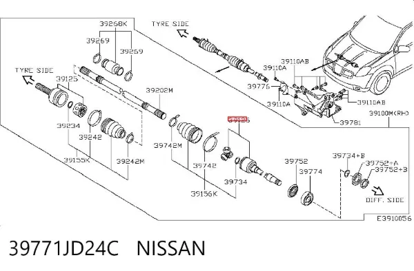 Junta homocinética interna dianteira direita 39771JD24C Nissan/Infiniti