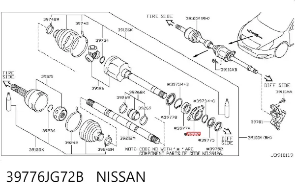 Suporte de rolamento suspenso do semieixo dianteiro 39776JG72B Nissan/Infiniti