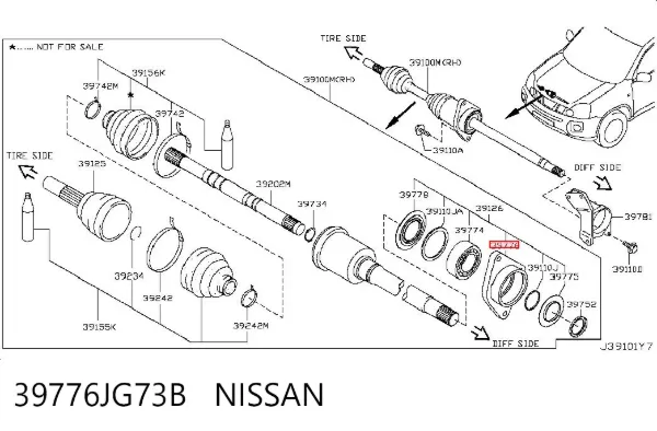 Suporte de rolamento suspenso do semieixo dianteiro 39776JG73B Nissan/Infiniti
