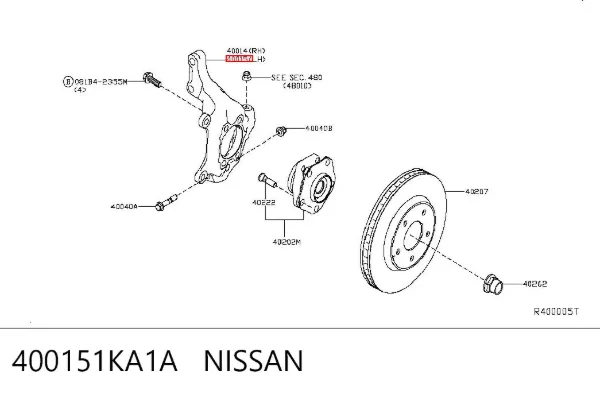 Pino moente (extremidade do eixo) dianteiro esquerdo 400151KA1A Nissan/Infiniti