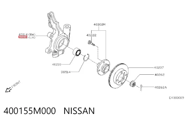 Pino moente (extremidade do eixo) dianteiro esquerdo 400155M000 Nissan/Infiniti