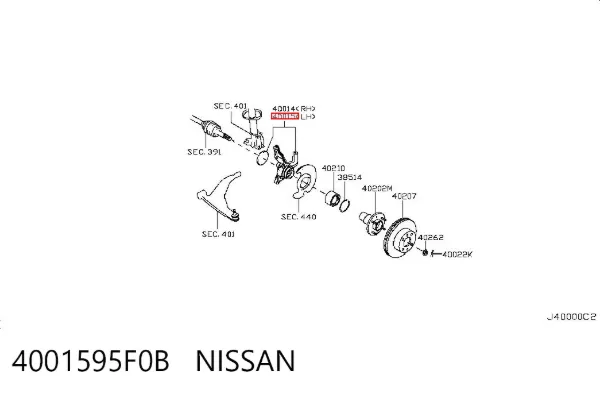 Pino moente (extremidade do eixo) dianteiro esquerdo 4001595F0B Nissan/Infiniti
