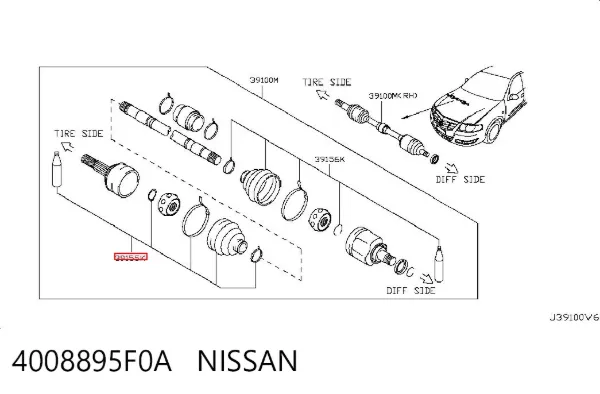 Bota de proteção externa de junta homocinética do semieixo dianteiro 4008895F0A Nissan/Infiniti