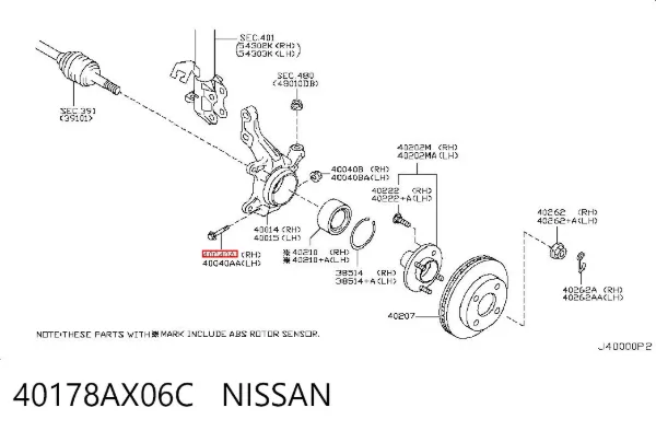 Parafuso de fixação de apoio esférico dianteiro ao pino de apoio 40178AX06C Nissan/Infiniti