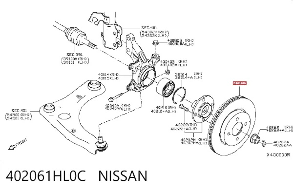Disco do freio dianteiro 402061HL0C Nissan/Infiniti