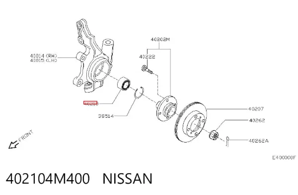 Rolamento de cubo dianteiro 402104M400 Nissan/Infiniti