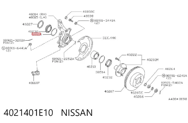 Rolamento de cubo dianteiro 4021401E10 Nissan/Infiniti