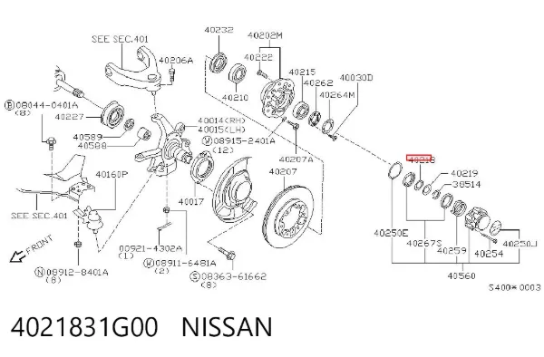 Anel de travagem de rolamento de cubo dianteiro 4021831G00 Nissan/Infiniti