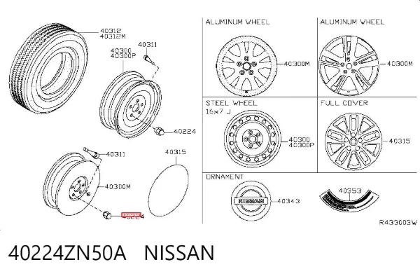 Porca de roda 40224ZN50A Nissan/Infiniti