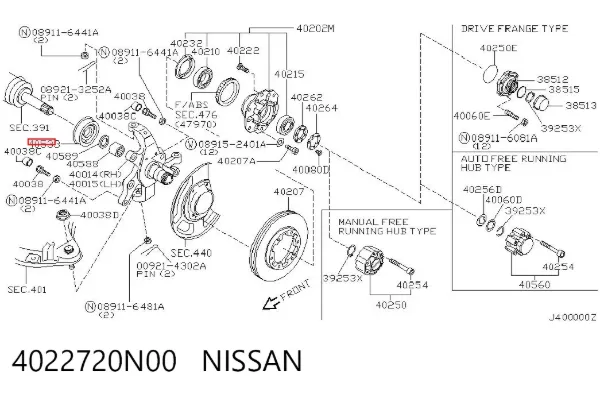 Rolamento de cubo dianteiro 4022720N00 Nissan/Infiniti