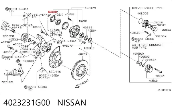 Bucim de cubo dianteiro 4023231G00 Nissan/Infiniti