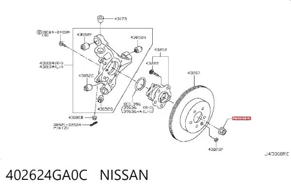 Porca de cubo traseiro 402624GA0C Nissan/Infiniti