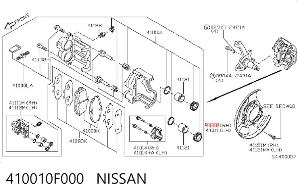 Suporte do freio dianteiro direito 410010F000 Nissan/Infiniti